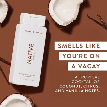 Native Shower Gel &amp; Body Wash for Women &amp; Men - Free of Sulphates &amp; Dyes - Coconut &amp; Vanilla Scent Body Soap - Gently Cleanses with Plant-Based ingredients (532ml)