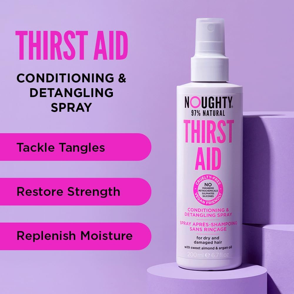 Noughty 97% Natural Thirst Aid Conditioning &amp; Detangling Spray, for Dry, Damaged Hair, Prevent Split Ends &amp; Hair Breakage, Anti Frizz, Leave-in Detangler Spray, Sulphate Free Haircare, 2 x 200ml