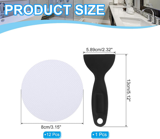 PATIKIL Bathtub Non Slip Stickers, 12 Pack Safety Shower Floor Anti Slip Stickers with Adhesive Decals Scraper for Bath Tub Shower Floor Stair, White