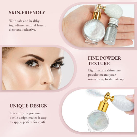 AOOWU Glitter Spray - Shiny Body &amp; Face Highlighter, Shimmer Sparkle Pearl Powder Makeup for Body, Hair, Clothing - Colorful Silver