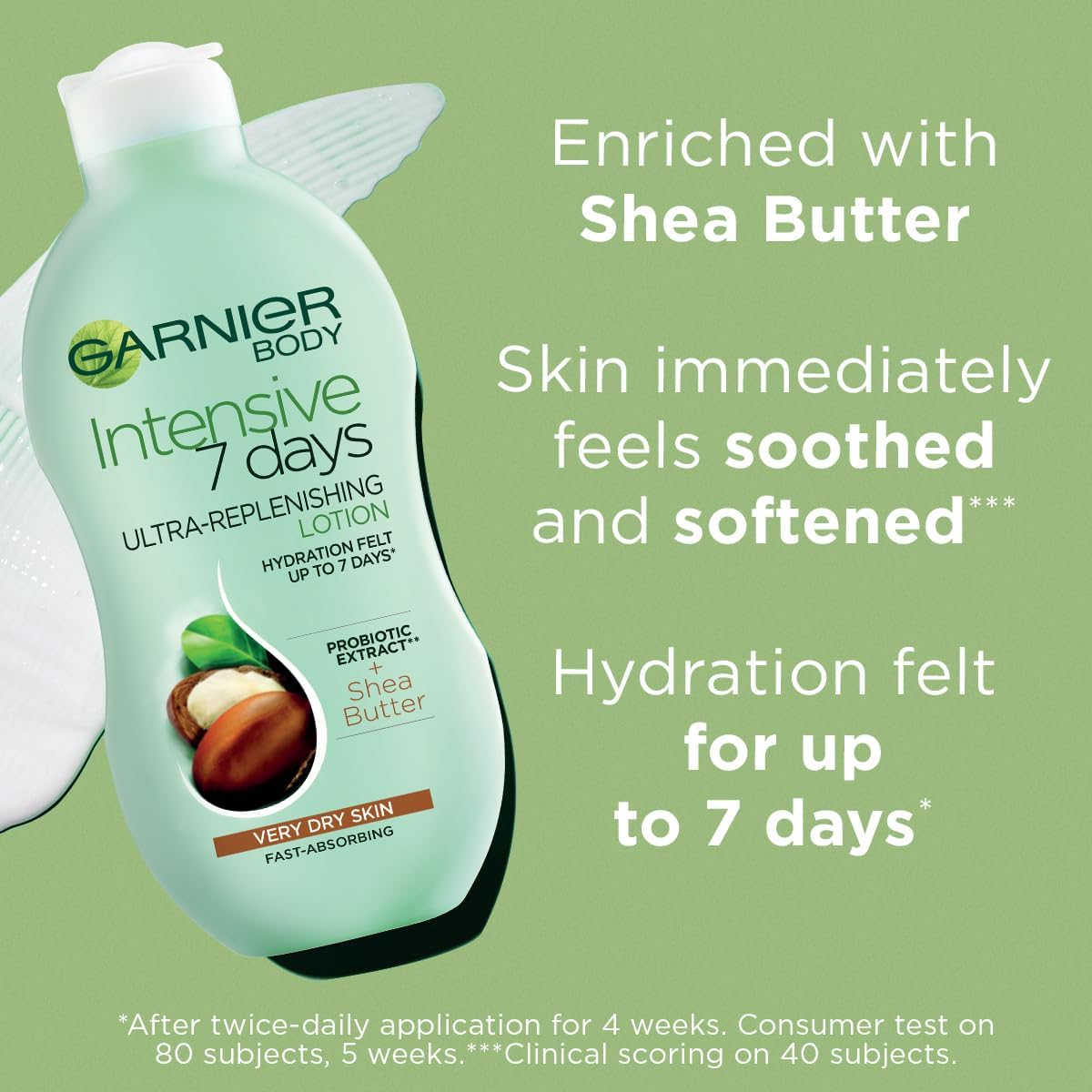 Garnier Intensive 7 Days Shea Butter &amp; Probiotic Extract Body Lotion 400ml, Ultra Replenishing Soothing Moisturiser, Up to 7 Days Hydration, For Very Dry Skin, Fast Absorbing &amp; Non Greasy