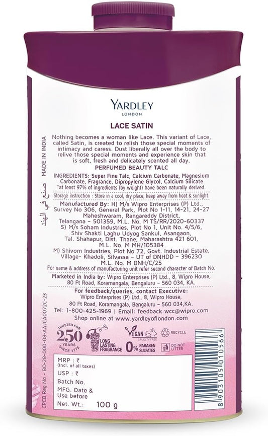 Yardley London Lace Satin Perfumed Talc 100g