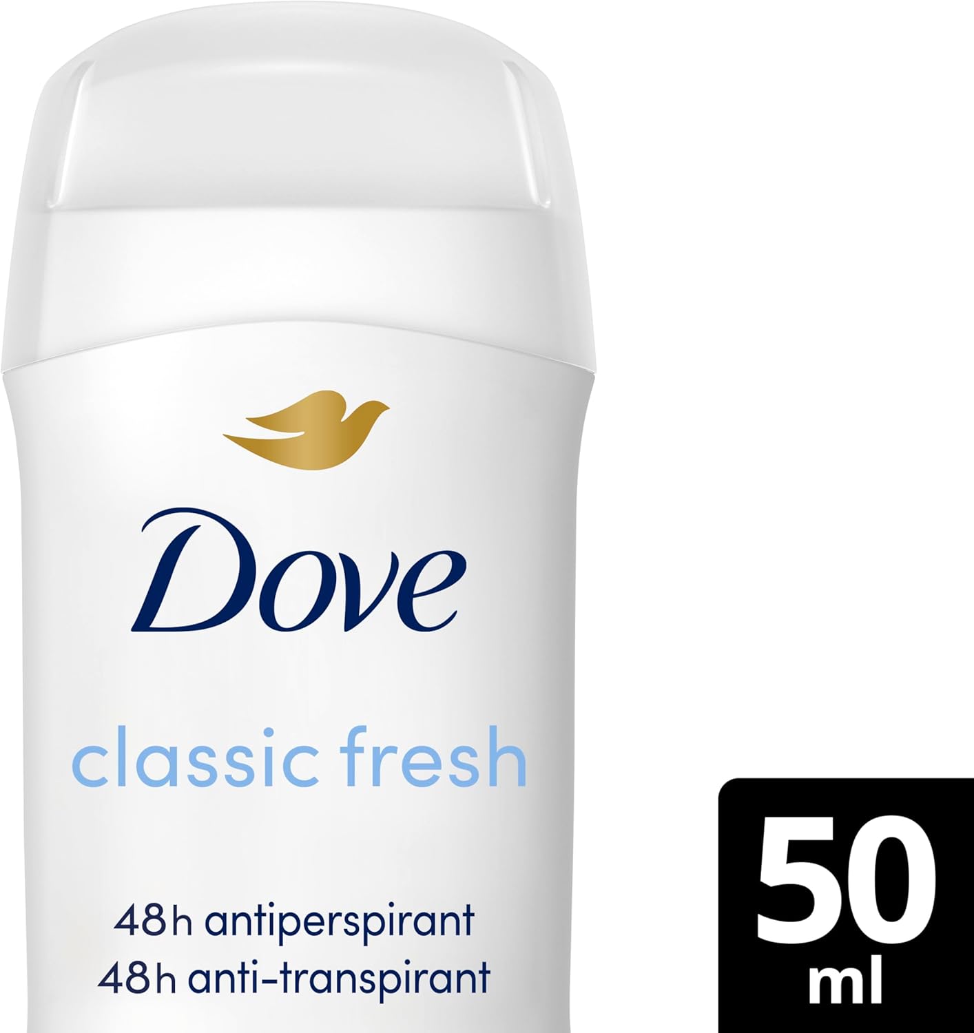 Dove Classic Fresh Anti-Perspirant Cream Women's Deodorant Stick with ¼ moisturising cream for 48 hour sweat protection and long-lasting fragrance 50 ml