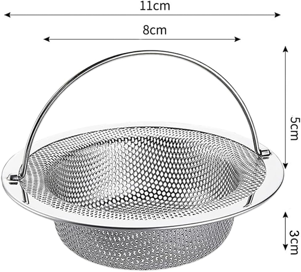 2 Pack Kitchen Sink Strainer with Lift-Up Handle, 11cm Stainless Steel Sink Sieve for 110mm Drain Hole, 1mm High-Density Perforated Basket Food Catcher, 3cm Deep Anti-Clogging Filter