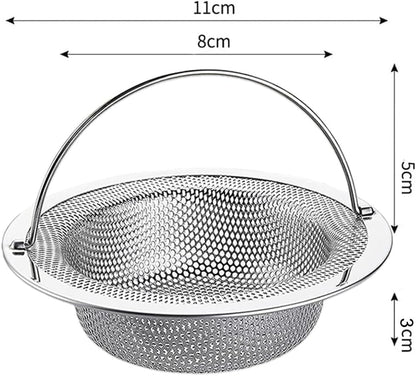 2 Pack Kitchen Sink Strainer with Lift-Up Handle, 11cm Stainless Steel Sink Sieve for 110mm Drain Hole, 1mm High-Density Perforated Basket Food Catcher, 3cm Deep Anti-Clogging Filter