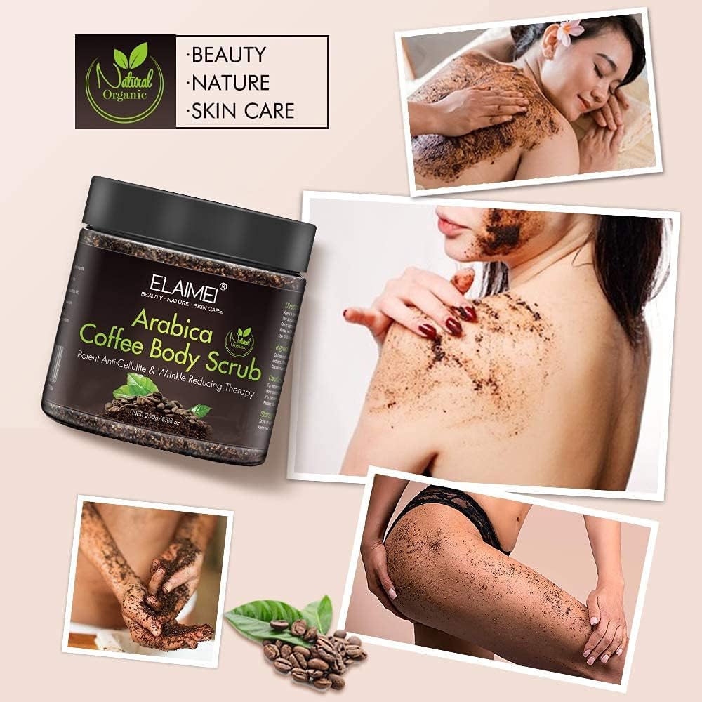 Natural Coffee Scrub with Organic Coffee Body Scrub, Best Acne, Anti Cellulite and Stretch Mark treatment, Spider Vein Therapy for Varicose Veins &amp; Eczema