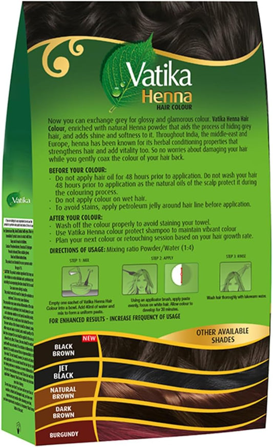 Vatika Henna Hair Colour Rich Black 100% Ammonia Free 6 x 10g Sachtes - 60g (Pack of 2)