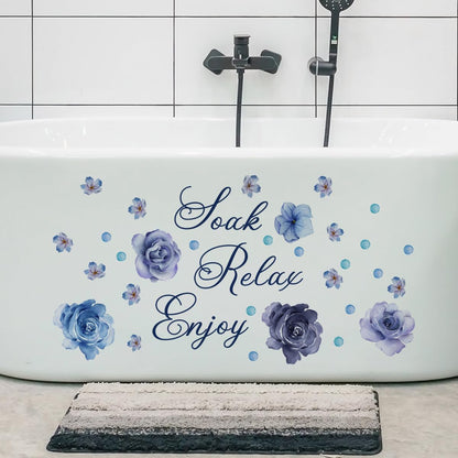 Soak Relax Enjoy Wall Sticker -Inspirational Quotes Decals, Waterproof Rose Flower Wall Art for Home Bathroom Decor 30 * 60 cm (Purple)
