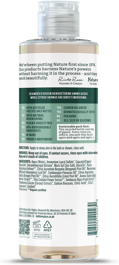 Faith In Nature Natural Seaweed and Citrus Body Wash, Restorative Shower Gel, Vegan and Cruelty Free, No SLS or Parabens, 400 ml