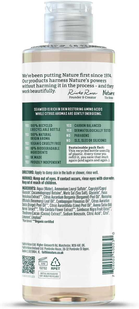 Faith In Nature Natural Seaweed and Citrus Body Wash, Restorative Shower Gel, Vegan and Cruelty Free, No SLS or Parabens, 400 ml