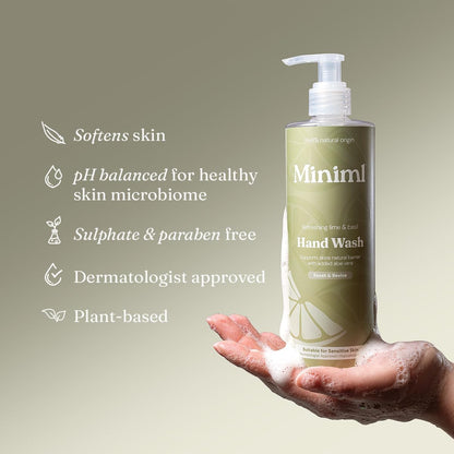 Miniml Natural Hand Wash – Refreshing Lime &amp; Basil 400 ml, 99.6% Natural, Vegan &amp; Cruelty-Free Liquid Soap for Sensitive Skin, Moisturising &amp; Gentle Everyday Hand Cleansing