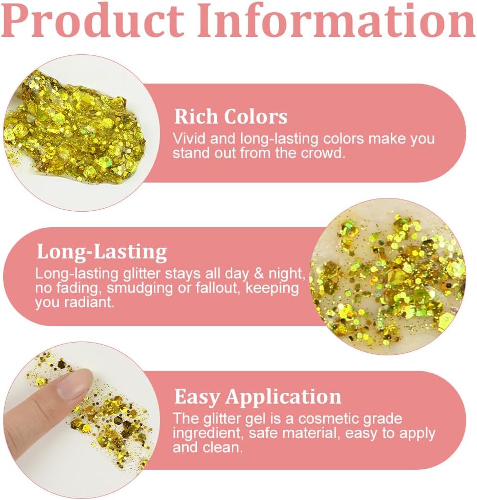 Body Glitter Gel, 20ml Holographic Mermaid Sequins Chunky Cosmetic Face and Body Gel, Sparkling Festival Party Lotion for Face, Eye, Hair, Nail DIY Art (Black)