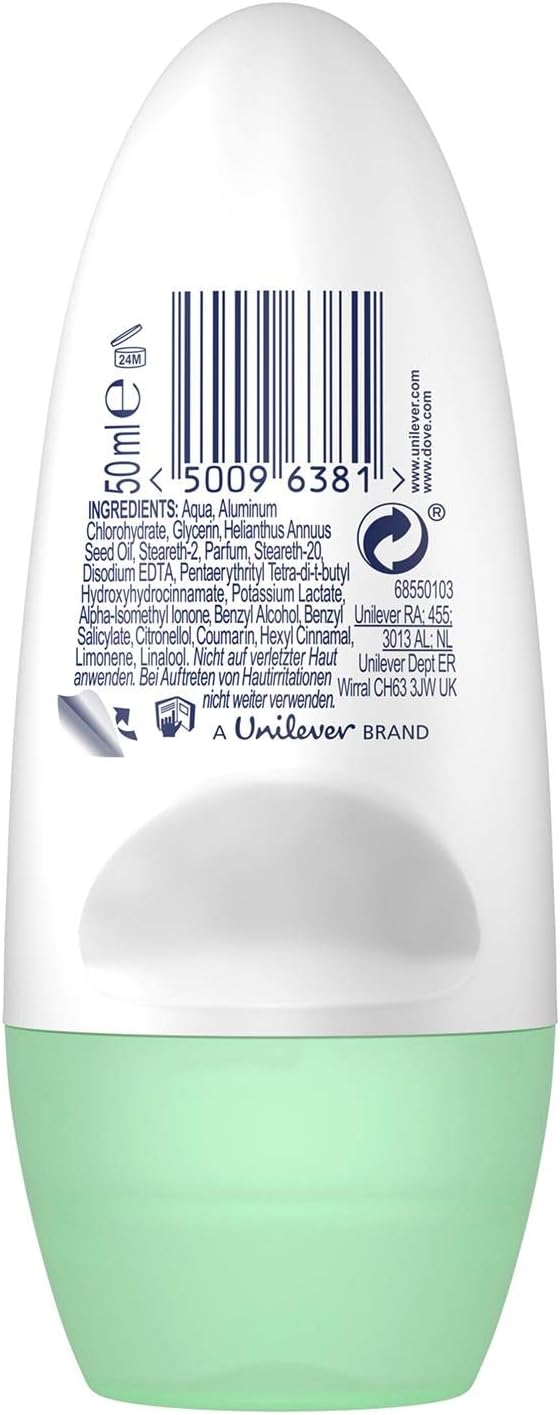 6 x Dove 48H protection Anti-perspirant Roll On 50 ml - Cucumber &amp; Green Tea