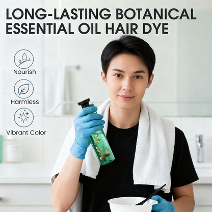 Long-Lasting Botanical Essential Oil Hair Dye,Mild Formula Long Lasting Hair Dye Set,Plant-Based Hair Color for Gray Coverage (Natural Black)