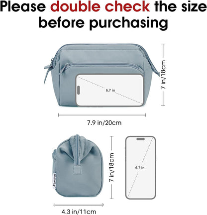 Narwey Large Makeup Bag Wide-open Zipper Pouch Travel Wash Bag Toiletry Bag Cosmetic Organizer for Women (Greyish Blue)