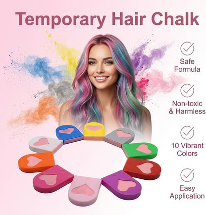 10 Colors Hair Chalk for Adults, Temporary Washable Hair Dye Powder Set, Non-Toxic Hair Colour Chalk Pens for Party Cosplay Halloween Christmas