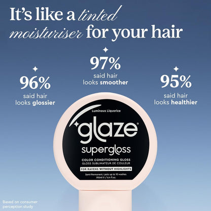Glaze Supergloss Color Conditioning Gloss – Hydrating Semi-Permanent Colour Hair Gloss &amp; Shine Boost – For Dark Brown Hair to Black Hair – 190ml - Luminous Liquorice