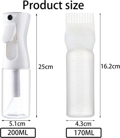 2 PCS Hair Oil Applicator Bottle, Hair Applicator Bottle, Root Comb Applicator Bottle and Continuous Spray Bottle, Portable Plastic Hair Dye Oil Applying Applicator with Graduated Scale, 200ml(white)