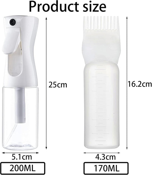 2 PCS Hair Oil Applicator Bottle, Hair Applicator Bottle, Root Comb Applicator Bottle and Continuous Spray Bottle, Portable Plastic Hair Dye Oil Applying Applicator with Graduated Scale, 200ml(white)