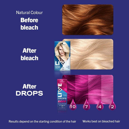 Schwarzkopf LIVE Colour Drops, Vegan, Semi-permanent, Pink Hair Dye, Lasts 2 to 12 Washes, Petal Pink 30 ml