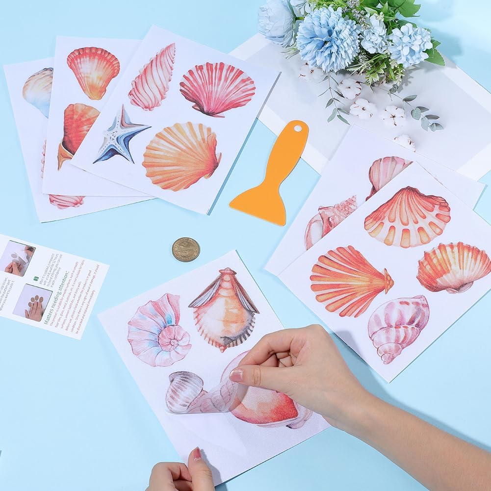 6 Pages Bathtub Sea Stickers Bulk Non Slip Bathtub Stickers with Scraper Plastic Adhesive Ocean Animal Conch Pattern Slippery Floor Decal for Shower and Bath Tub Home Decorations Gift Adults