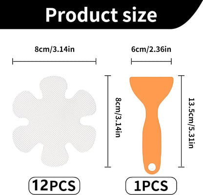 Non Slip Shower Stickers 12 Pcs,Anti Slip Bath Stickers Round Clear Self Adhesive Bathroom Non-Slip Sticker with Scraper for Tile Floor Steps Invisible Shower Anti Slip Decals, Bath Non Slip Stickers