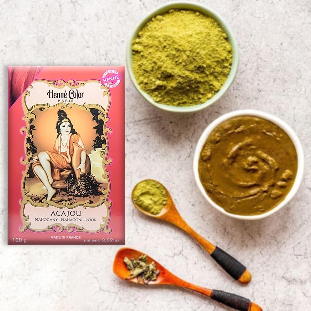 Fenny’s Creation Henne Color Mahogany Henna Powder 100g (Pack of 3) with free henna for hair (ACAJOU)