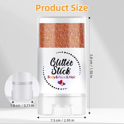 Beugo Body Glitter Stick, 16ml Chunky Mermaid Sequins Body Glitter Gel, Holographic Hair Glitters, Shimmer Face Paint Stick for Festival Rave Halloween Glitter Makeup（Brown-orange）