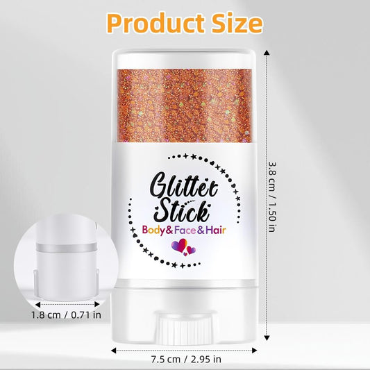 Beugo Body Glitter Stick, 16ml Chunky Mermaid Sequins Body Glitter Gel, Holographic Hair Glitters, Shimmer Face Paint Stick for Festival Rave Halloween Glitter Makeup（Brown-orange）
