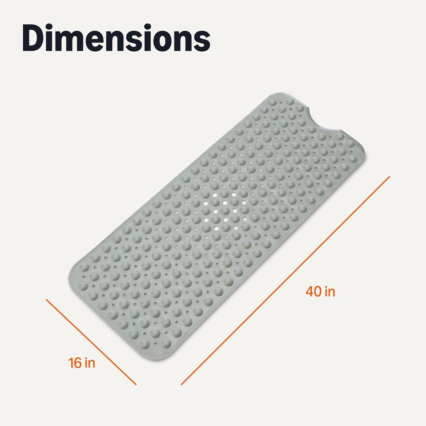 Amazon Basics Non-Slip Bath Mat with Suction Cups for Tub and Shower, 40" x 16", Grey