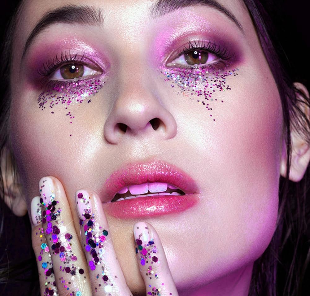 Chunky Face Body Glitter Gel Festival Mermaid Hair Sequins Cosmetics Sparkling Nails Glitter Makeup Long Lasting 30g (06# Purple)