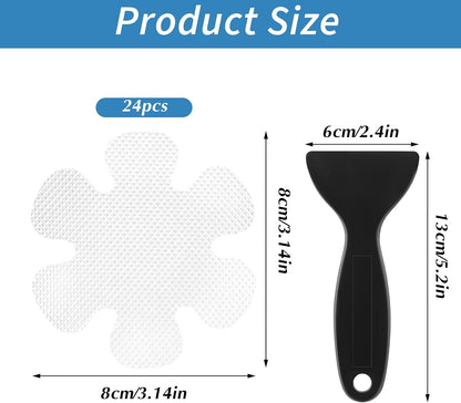 Amabro Flower Shape Anti Slip Bathtub Strips, 24PCS Transparent Adhesive Shower Sticker for Bathtub Non-Slip Strip Stickers Anti Skid Tape Flooring Safety Tape Mat with Scraper for Bath Shower
