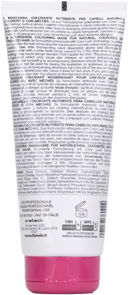 Fanola Nourishing Colour Mask, Nourishing and Conditioning Pigmented Hair Mask to Intensify Color and Temporarily Dye Hair, for Natural, Coloured and Bleached Hair, Red Passion Shade, 200ml