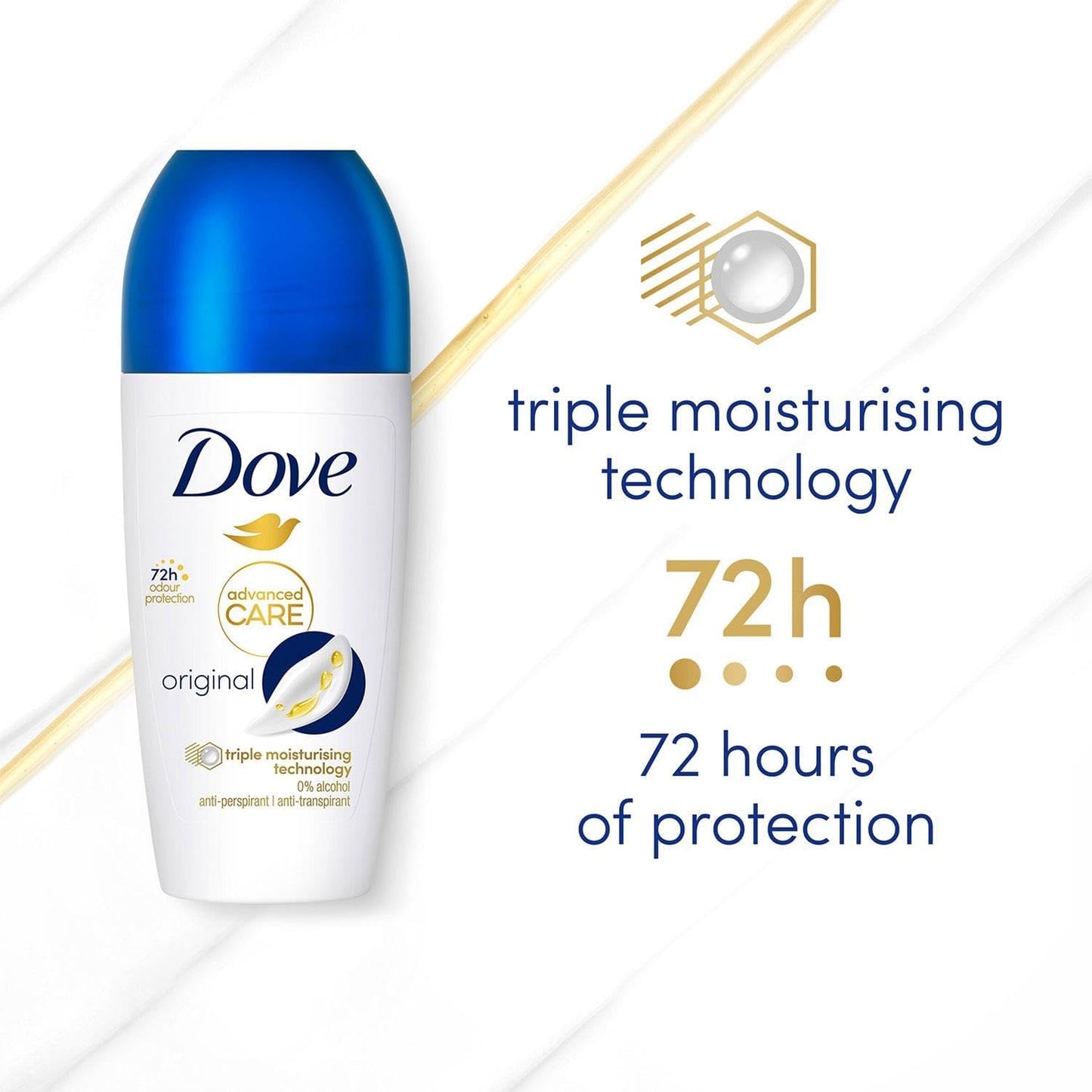Dove Deodorant Roll On Advance Care Go Fresh Original 72H Odour Protection Anti-Transpirant and Anti-Perspirant for Women with Triple Moisturising Technology, 50ml pack of 3