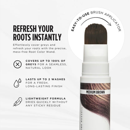 Jerome Russell Root Color Wand in MEDIUM BROWN | Instant Up To 100% Grey Coverage | Non-Sticky Formula | Long-Lasting Results | 18ml