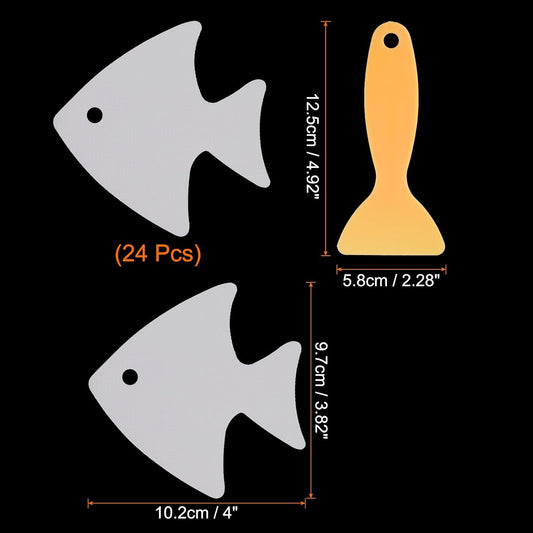 sourcing map 24pcs Non-Slip Bathtub Stickers Set 4.02" Fish Shower Floor Sticker PEVA Anti-Slip Adhesive Appliques with Scraper for Bathroom Kitchen Treads Stairs Swimming Pool, Clear