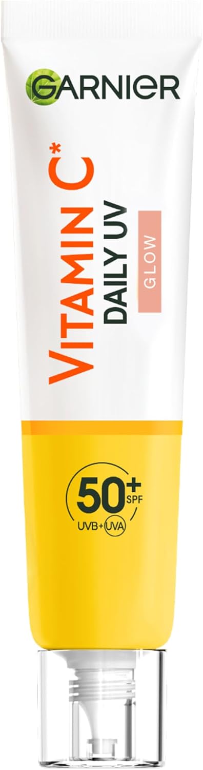 Garnier Vitamin C Tinted Suncreen for Face, SPF50+ Daily UV Brightening Fluid Sheer Glow, Prevents, Corrects Sun Damages, Evens Skin tone, Face &amp; Neck, For All Skin Types, Cruelty-Free, Vegan, 40ml