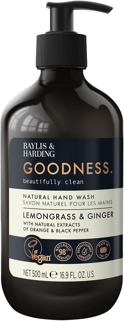 Baylis &amp; Harding Goodness Lemongrass &amp; Ginger Hand Wash, 500 ml (Pack of 3) - Vegan Friendly