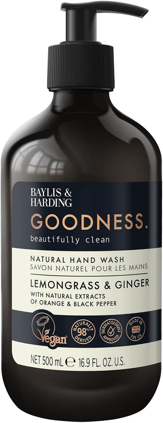 Baylis &amp; Harding Goodness Lemongrass &amp; Ginger Hand Wash, 500 ml (Pack of 3) - Vegan Friendly