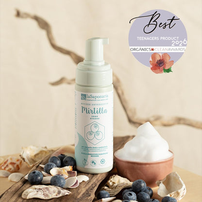 La Saponaria Mirtilla Cleansing Mousse, Hyaluronic Acid, Antioxidant, Moisturising, Marigold, Dermatologically Tested, All Skin Types, Natural, Vegan, Cruelty-Free, Ocean Plastic, Organic, 150ml