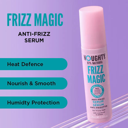 Noughty 97% Natural Thirst Aid Conditioning and Frizz Magic Serum Duo, Leave In De-Tangler and Anti Frizz Styling Treatment, Sulphate Free Vegan Hair Care Set for Curly and Dry Hair, 200ml and 75ml