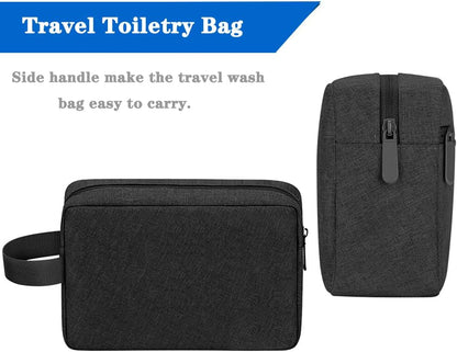 Toiletry Bag for Men and Women, Lightweight Travel Wash Bag Water-Resistant Gym Shaving Cosmetic Organiser Bag, Shower Bathroom Makeup Bag Hanging Dopp Kit with Handle Travel Essentials (Black)