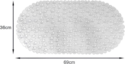 WELTRXE Non Slip Bath Mats for Inside Bath, 69 x 36 cm Clear Pebble Bath Mat Non Slip Anti Mould, Anti Slip Shower Mat, Flexible Oval PVC Bathtub Mat with Suction Cups &amp; Drain Holes, Machine Washable