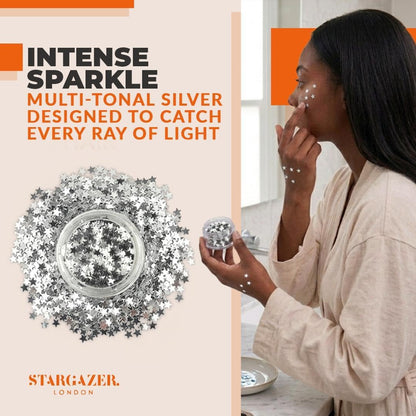 Stargazer Silver Star Face &amp; Body Glitter - Makeup Stars for Face, Body &amp; Festival Looks - Party &amp; Costume Makeup - Cruelty-Free
