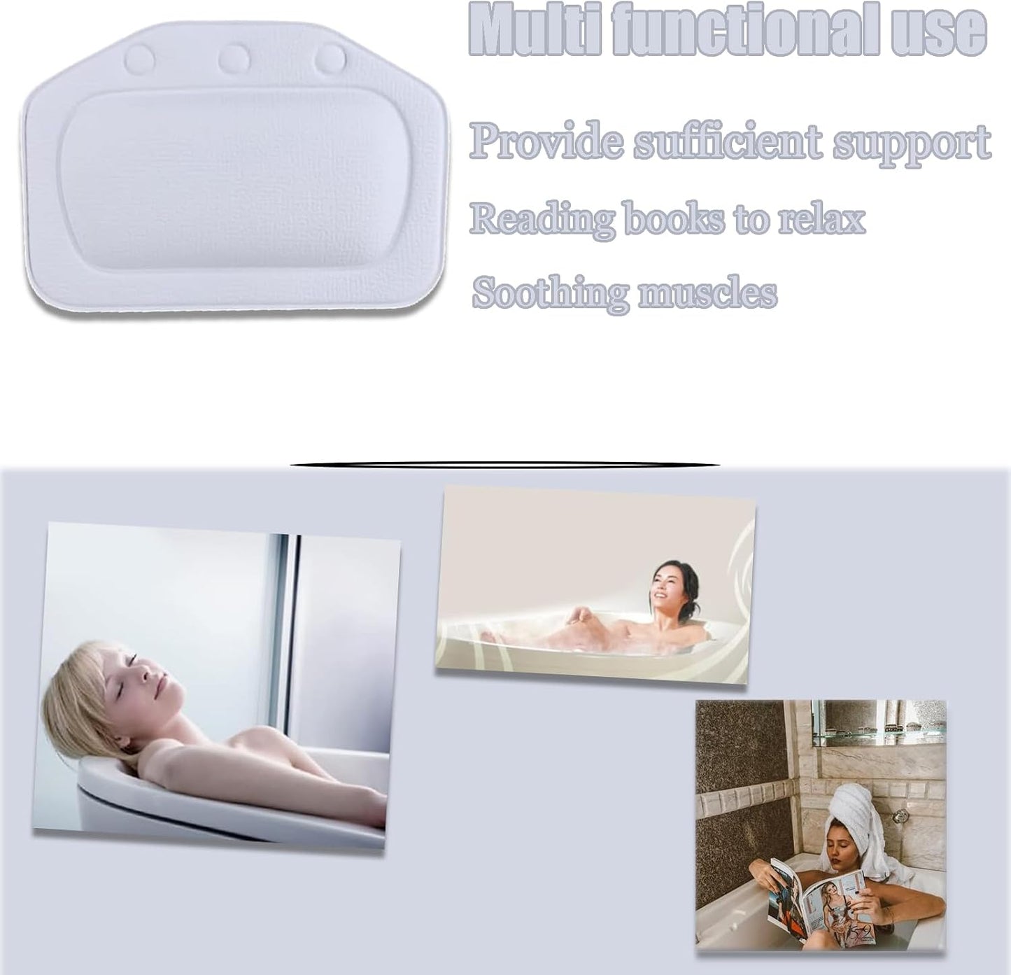 Bath Pillow With 3 Strong Suction Cups, Soft Waterproof Bathroom Pillow for Tub, Relaxing Bathtub Pillow for Neck and Back Support Modern Minimalist Design Durable Bath Accessories