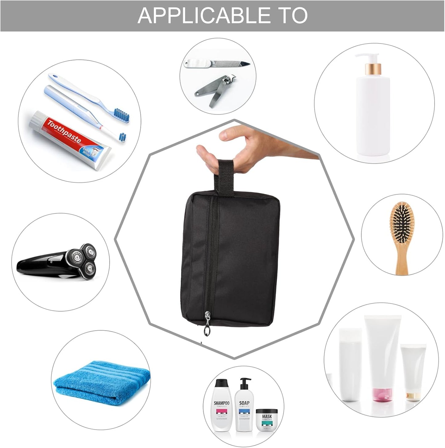 Travel Toiletry Bag for Men Women, Large Portable Wash Bag Water-Resistant Gym Shaving Organiser Tool Bag Shower Bathroom Makeup Bag with Handle Dopp Kit for Travel Essentials Cosmetics Brushes, Black