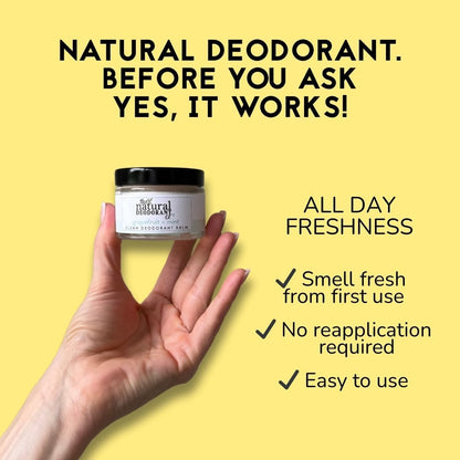 The Natural Deodorant Co, Clean Deodorant Balm Lemon &amp; Geranium 55g, Aluminium Free, Plastic Free, All Day Protection | Aluminum Free, Plastic Free, Natural Ingredients, Effective All Day Protection