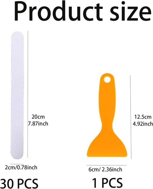 30 anti slip strips for bathtub showers, with 1 plastic scraper self-adhesive anti slip sticker, transparent anti slip shower sticker, used for bathtub showers, stairs, kitchen,
