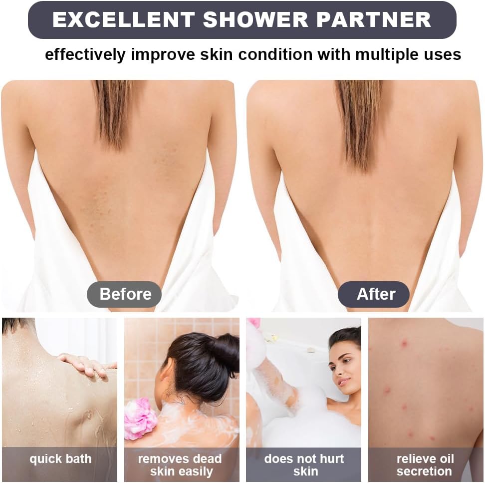 URAQT Exfoliating Back Scrubber for Shower, 37 Inches Back Washer with Handles, Soft Shower Bath Scrub for Women and Men, Double-Side Use Exfoliate Washcloth Bath Tool to Scrub Your Body Deeply