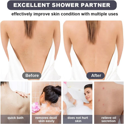 URAQT Exfoliating Back Scrubber for Shower, 37 Inches Back Washer with Handles, Soft Shower Bath Scrub for Women and Men, Double-Side Use Exfoliate Washcloth Bath Tool to Scrub Your Body Deeply